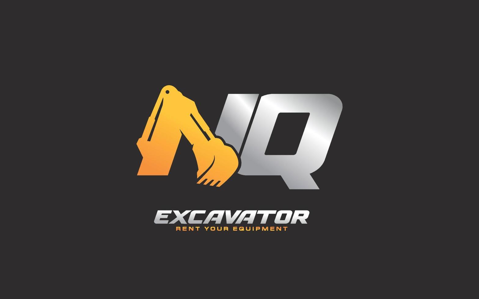 nq logo scavatrice per costruzione azienda. pesante attrezzatura modello vettore illustrazione per il tuo marca.