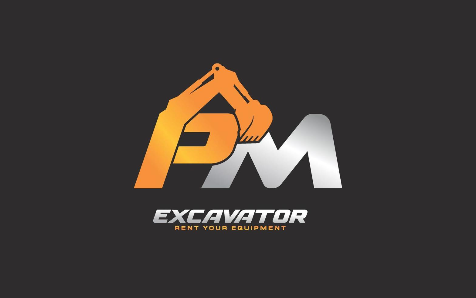 pm logo scavatrice per costruzione azienda. pesante attrezzatura modello vettore illustrazione per il tuo marca.