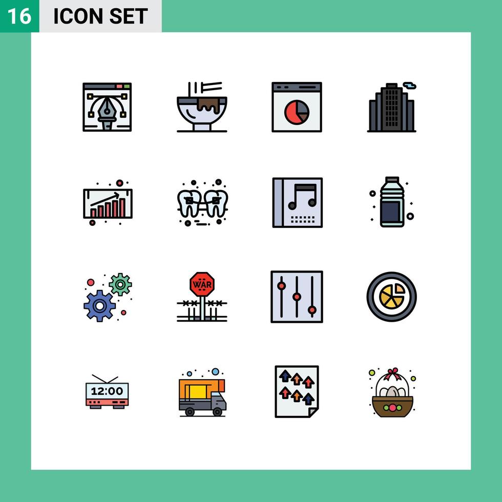mobile interfaccia piatto colore pieno linea impostato di 16 pittogrammi di attività commerciale crescita tenuta cucina edificio Vota modificabile creativo vettore design elementi