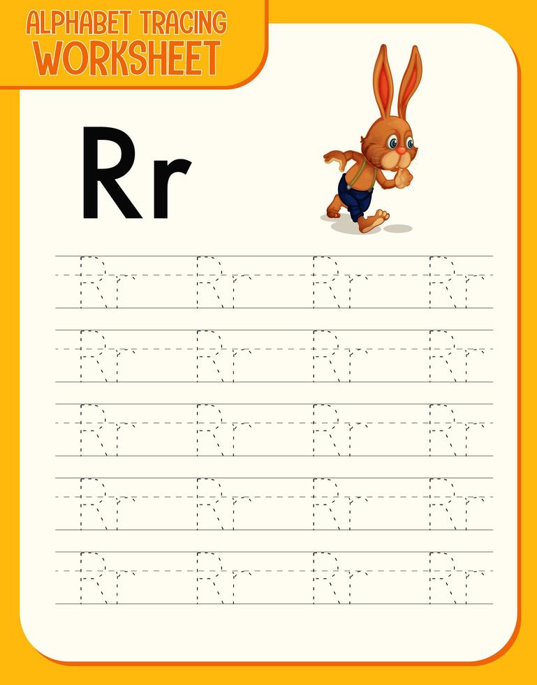 foglio di lavoro per tracciare l'alfabeto con le lettere r e r vettore