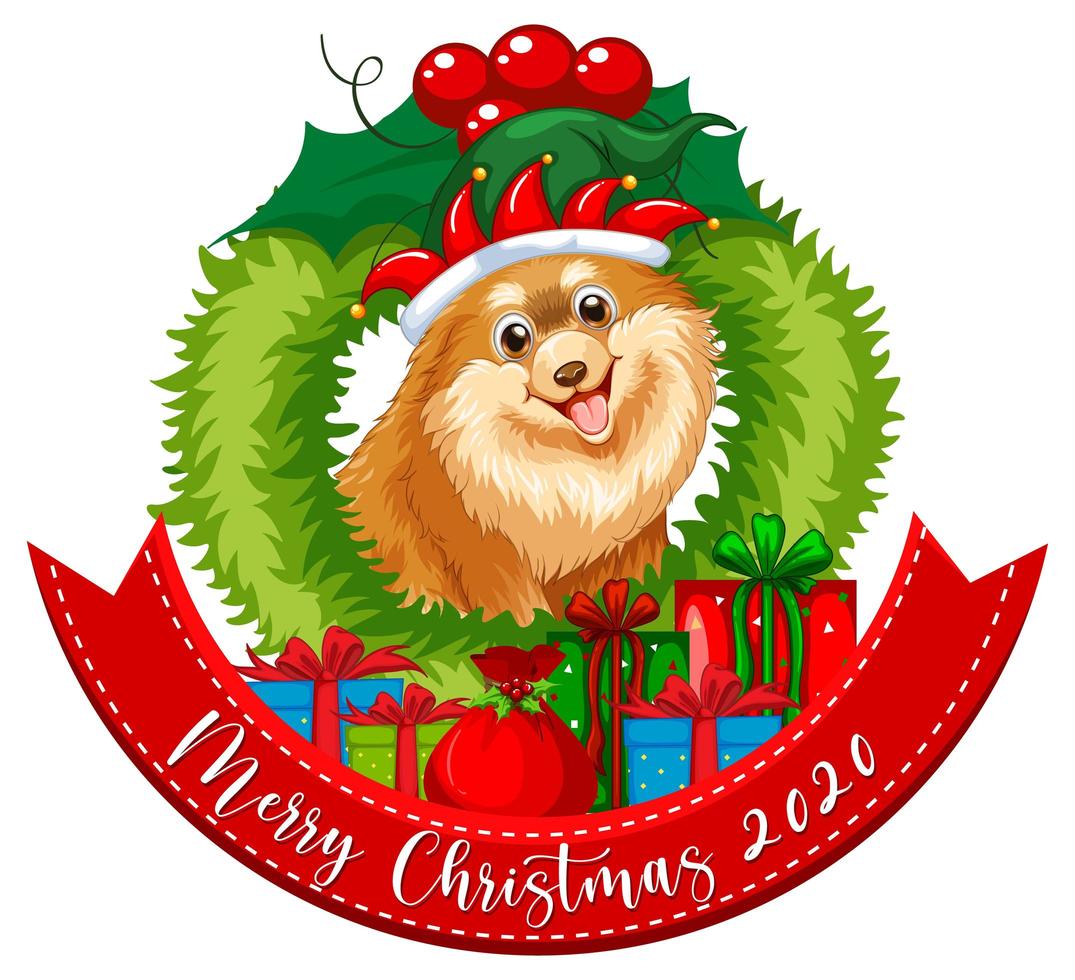banner di font buon natale 2020 con cane chihuahua su sfondo bianco vettore