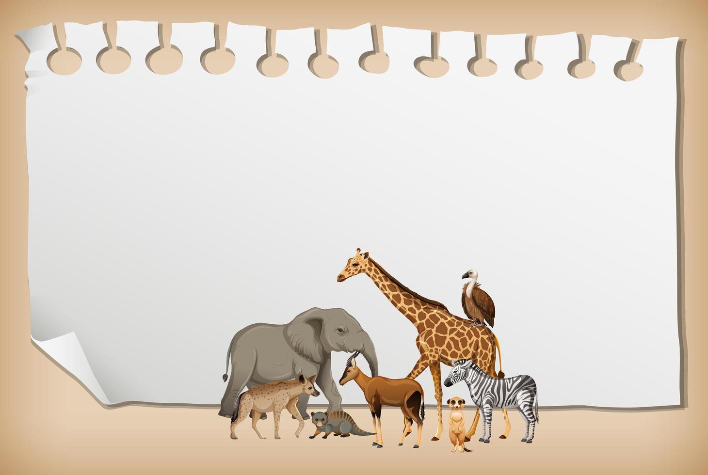 striscione di carta vuoto con animali selvatici africani vettore