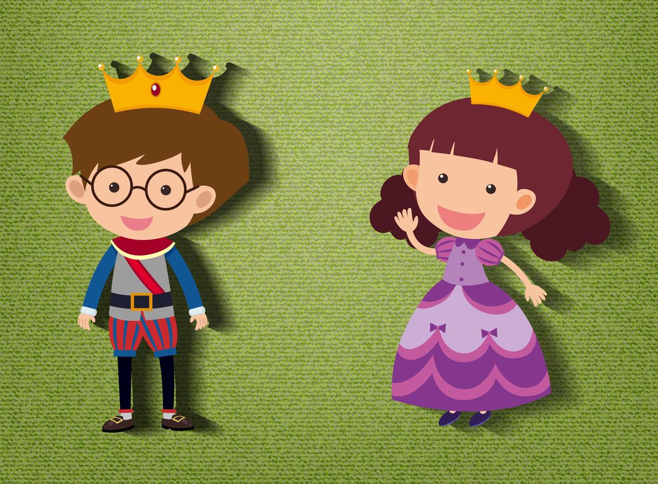 personaggio dei cartoni animati piccolo principe e principessa su sfondo verde vettore