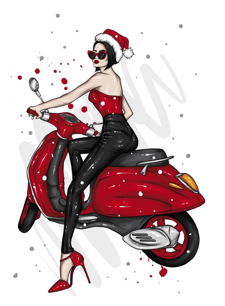 bella donna in abiti eleganti su uno scooter vettore