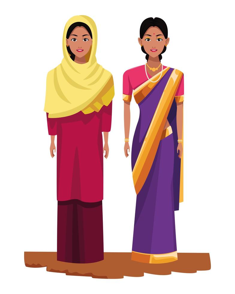 personaggio dei cartoni animati avatar donne indiane vettore