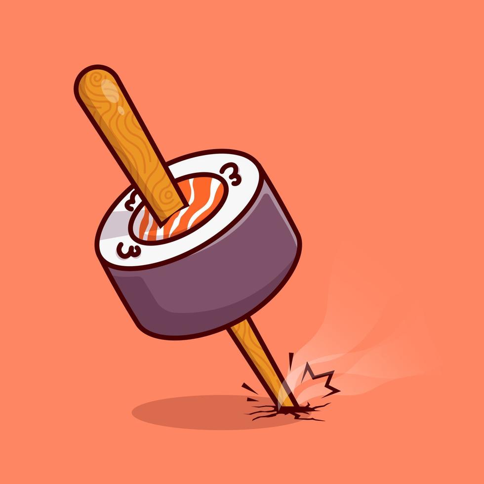 illustrazione di incollato Sushi e bastoncini cartone animato vettore icona