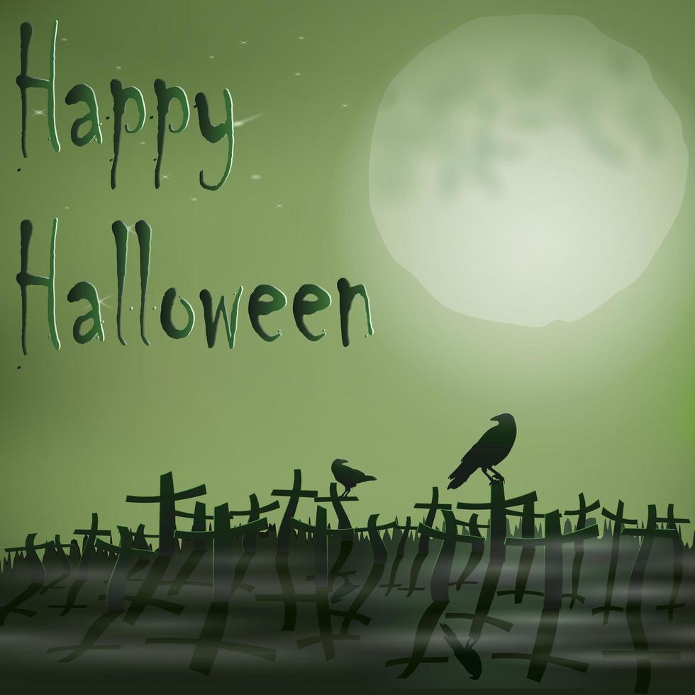 notte di halloween cimitero luna corvi vettore