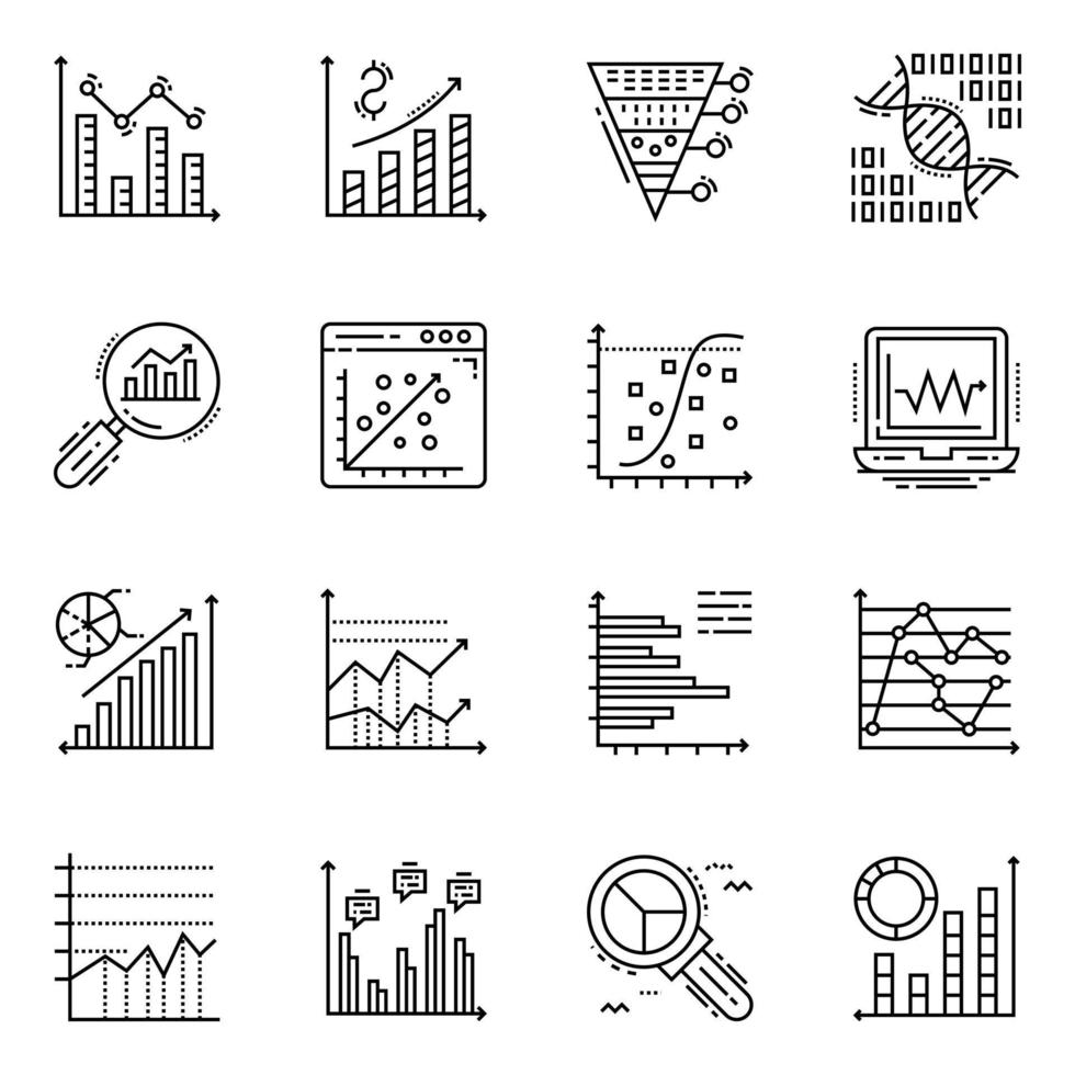 pacchetto di icone lineare di analisi aziendale vettore