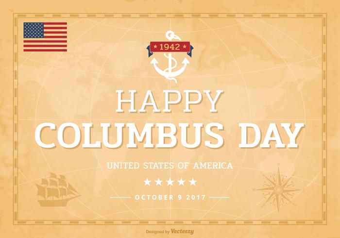 Iscrizione felice di Columbus Day sulla mappa di vecchio mondo vettore