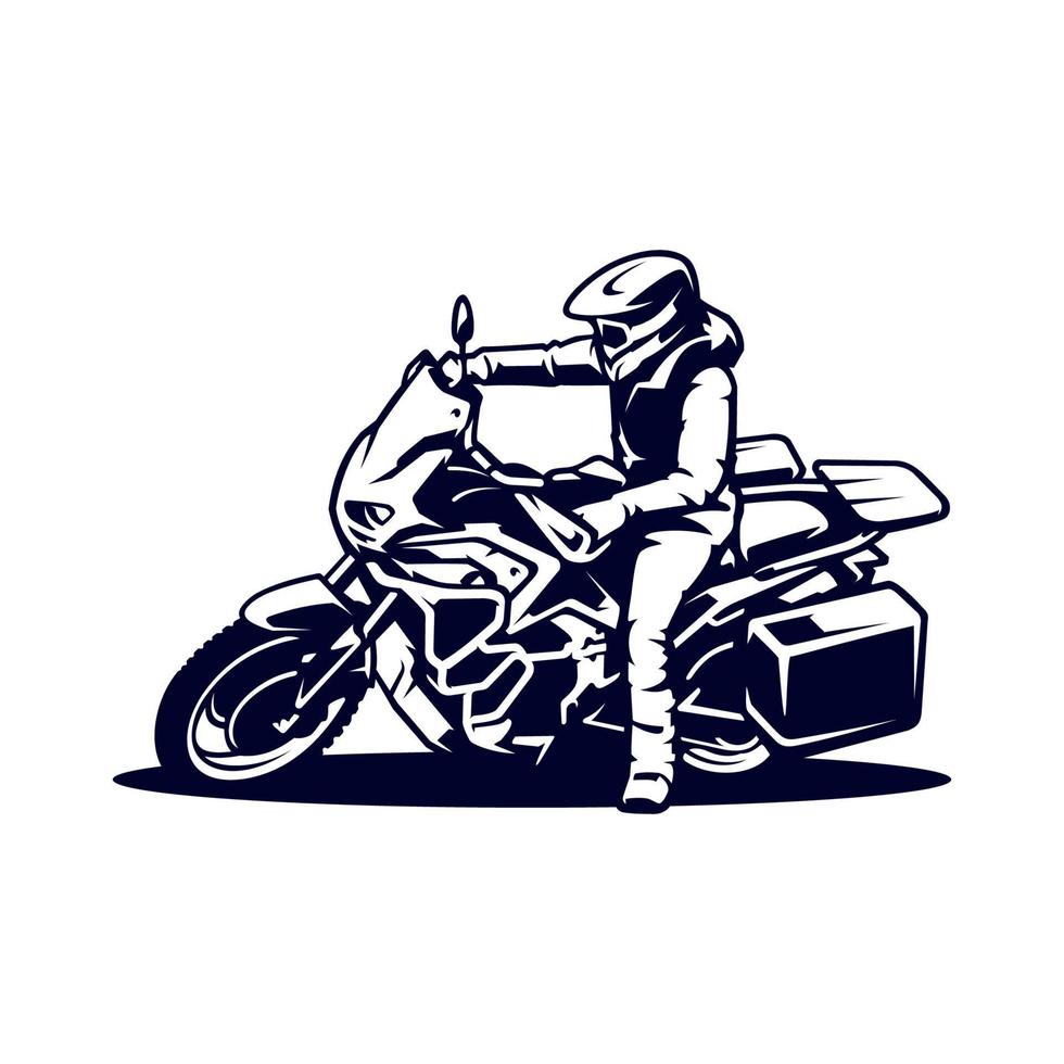 silhouette motociclista equitazione avventura motocicletta illustrazione logo vettore