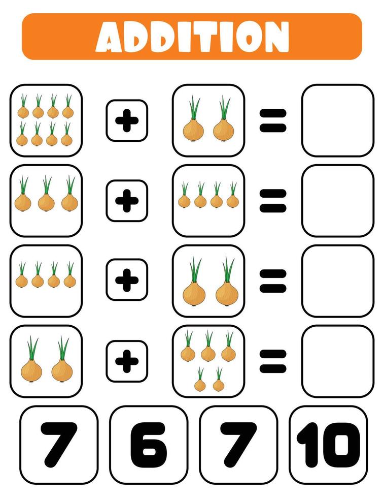 aggiunta di cipolle. un' compito per bambini. educativo sviluppo foglio. colore attività pagina. un' gioco per bambini. divertente carattere. cartone animato stile. vettore