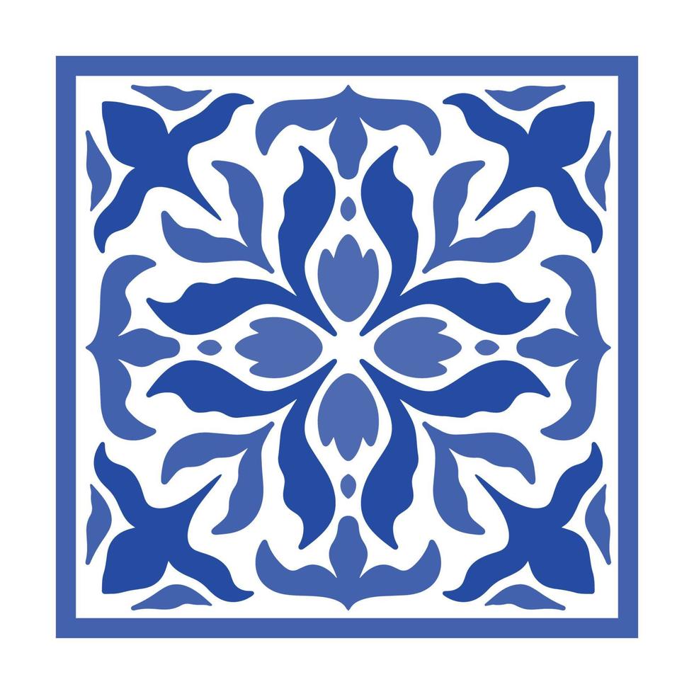 vettore portoghese ceramica piastrella con ceramica floreale ornamento. Vintage ▾ blu Portogallo azulejo, messicano talavera, italiano maiolica, arabesco motivo o spagnolo ceramica mosaico