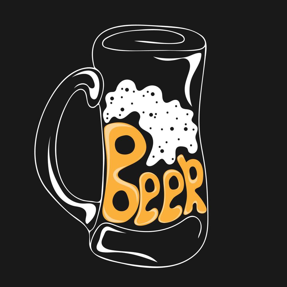 mano disegnato boccale di birra e lettering testo vettore