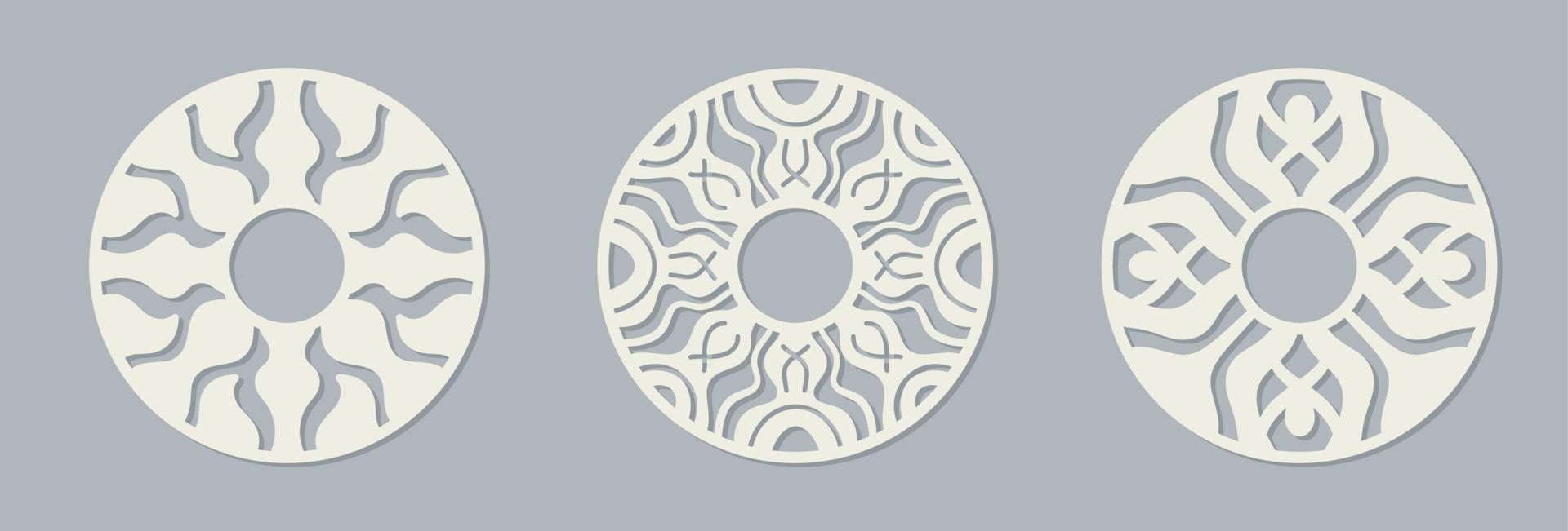 cerchio laser tagliare ornamento modello. ornamentale modelli collezione per nozze invito o saluto carta. Consiglio dei ministri lavoro di traforo schermo. metallo disegno, legna intaglio vettore