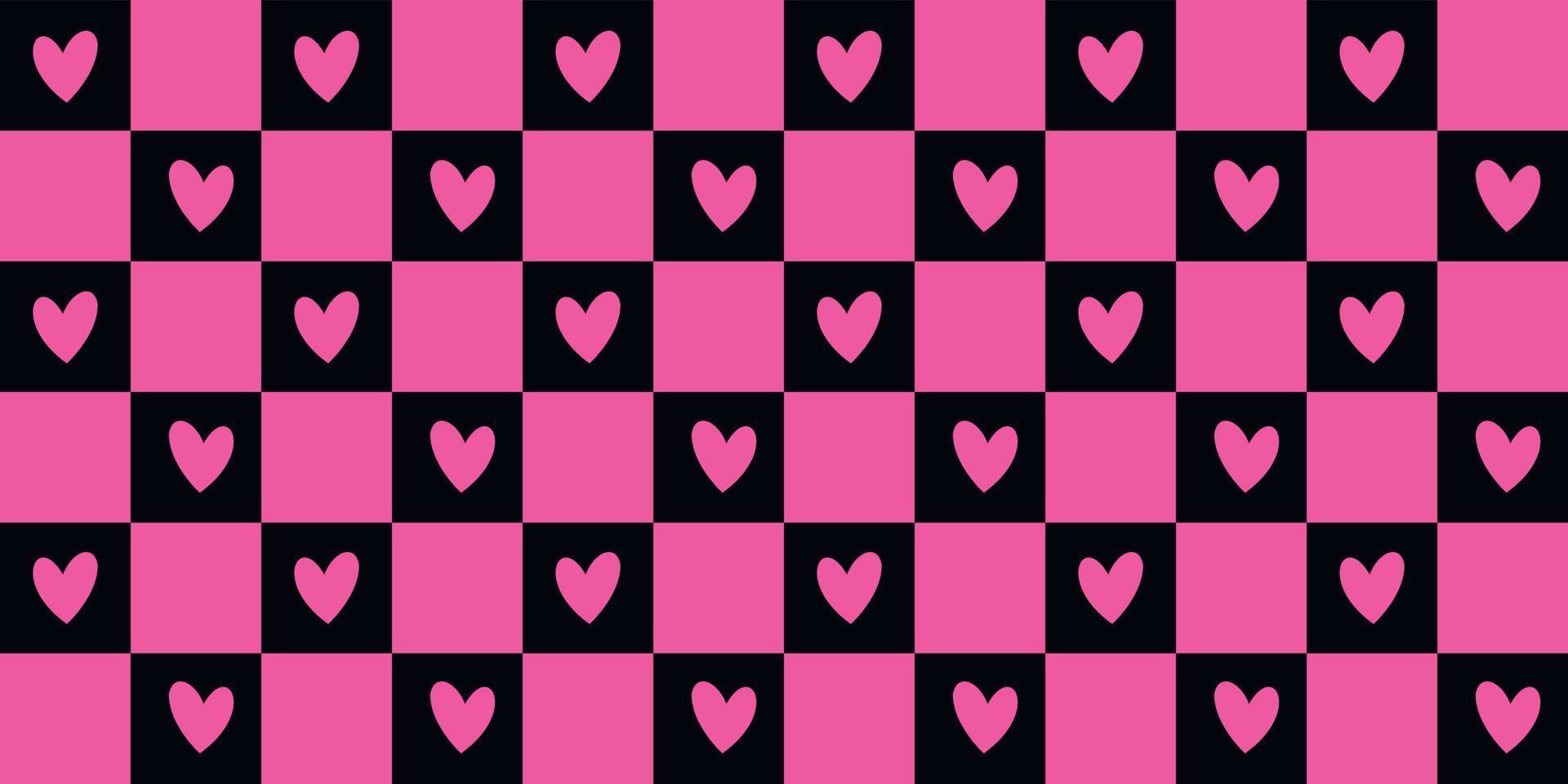 emo e goth scacchi senza soluzione di continuità modelli con cuori. anni 2000 nero e rosa sfondo. retrò anni 90, 00s estetico vettore