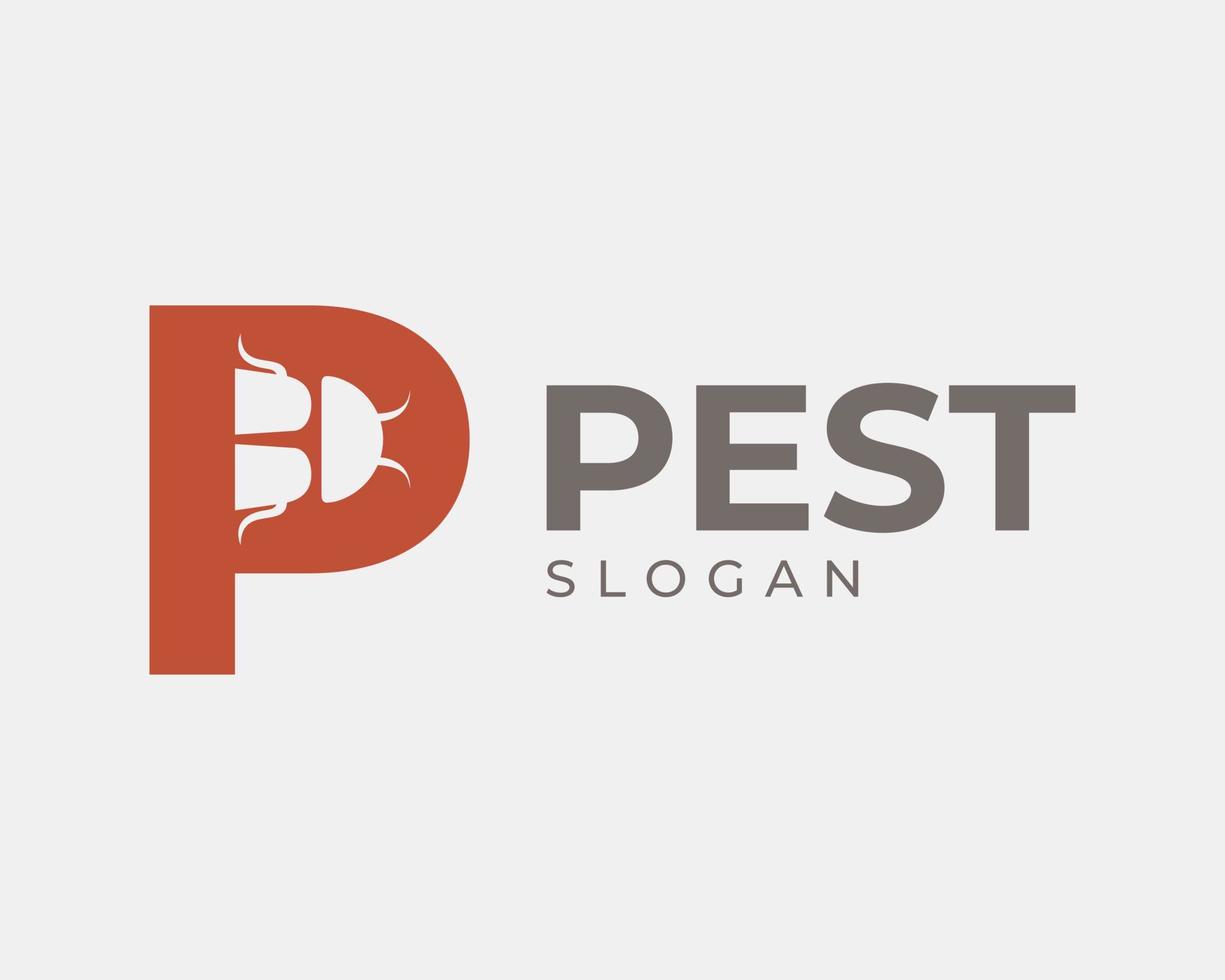 lettera p monogramma peste insetto insetto scarafaggio Pulce pesticida negativo spazio minimo vettore logo design