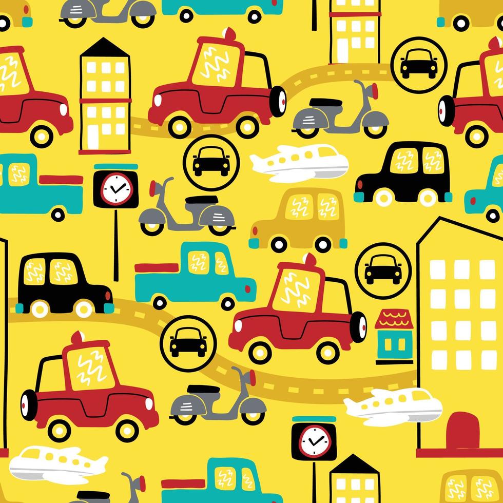senza soluzione di continuità modello vettore di urbano veicoli cartone animato, città traffico elementi illustrazione