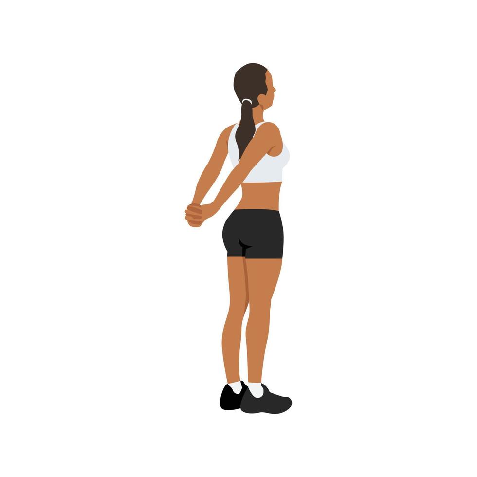 donna fare inverso spalla allungare esercizio. piatto vettore illustrazione isolato su bianca sfondo