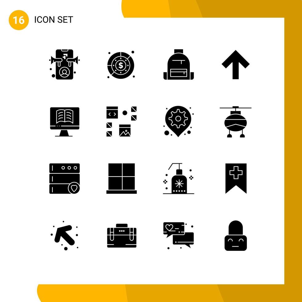 gruppo di 16 solido glifi segni e simboli per computer su reddito freccia escursione modificabile vettore design elementi