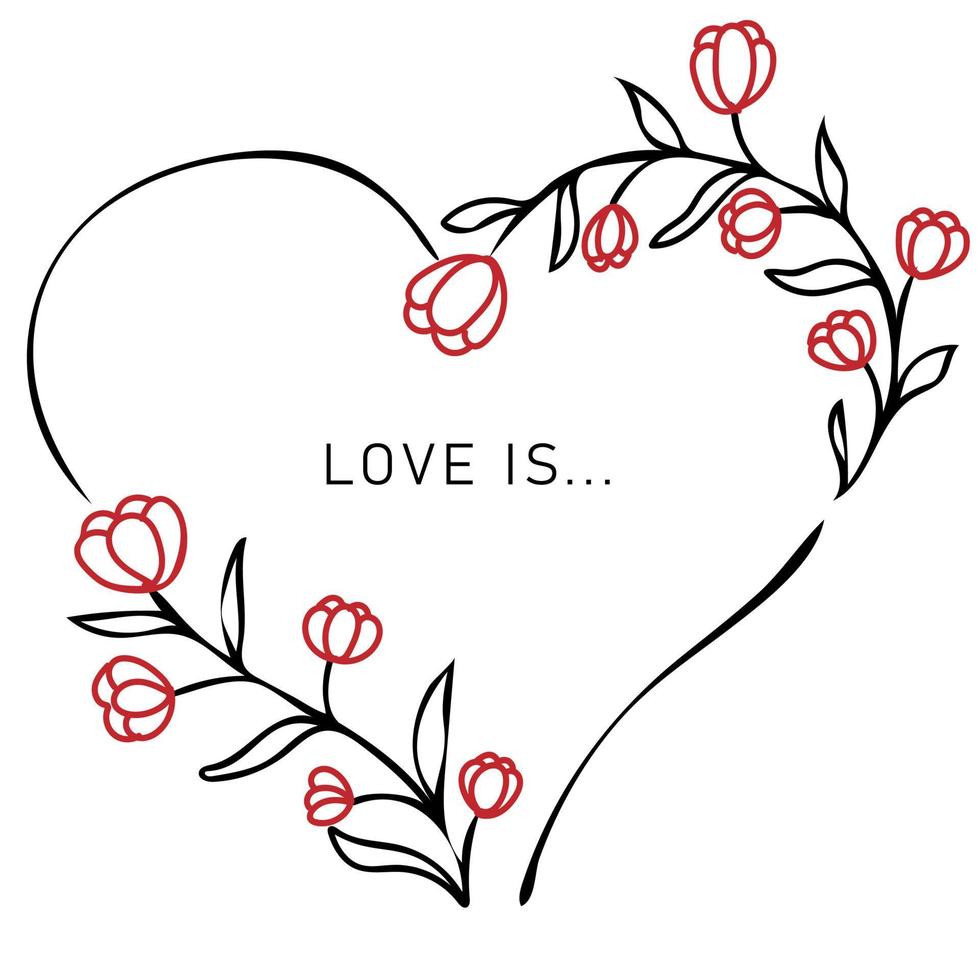 amore è. floreale cuore forma telaio design vettore