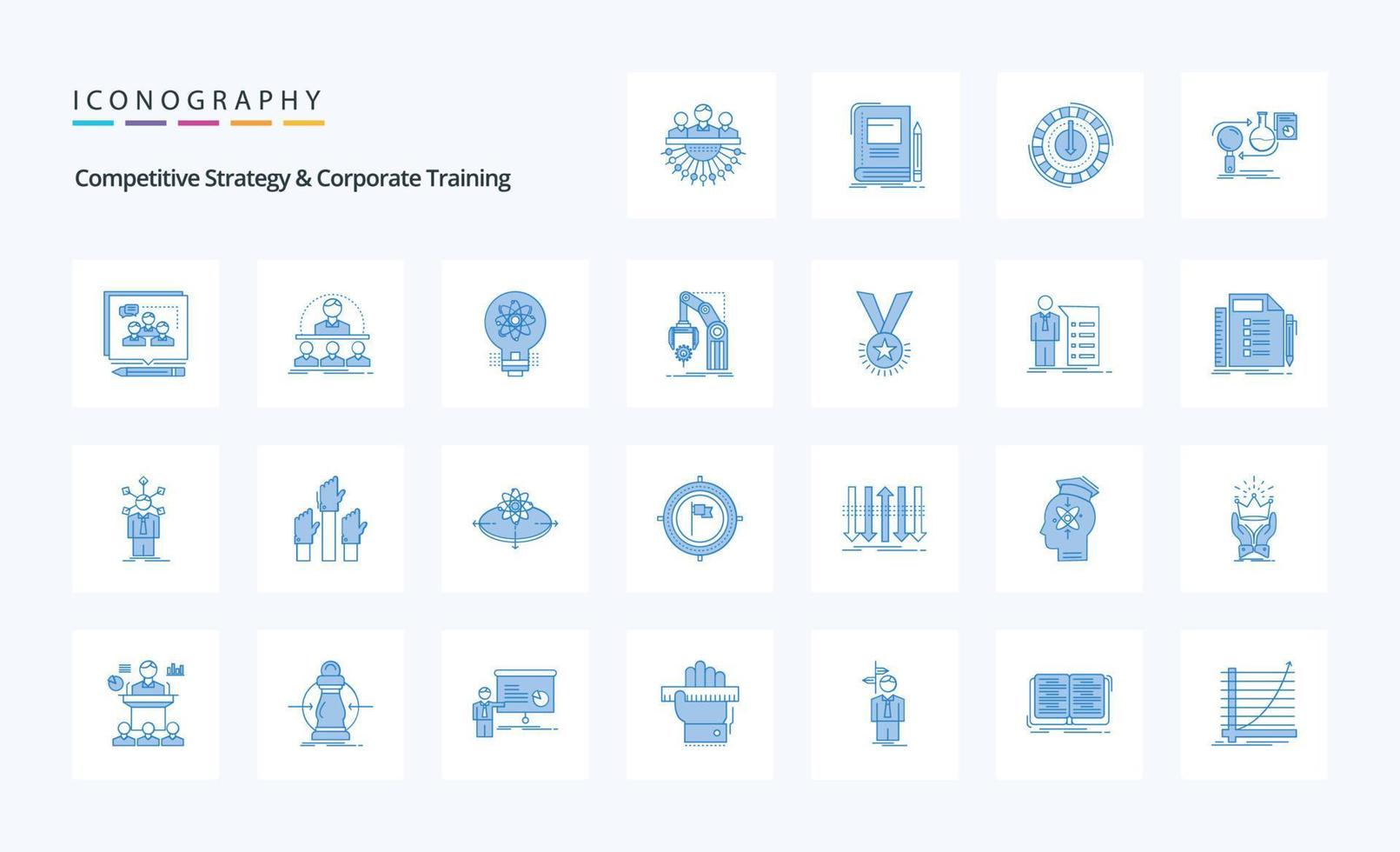 25 competitivo strategia e aziendale formazione blu icona imballare vettore