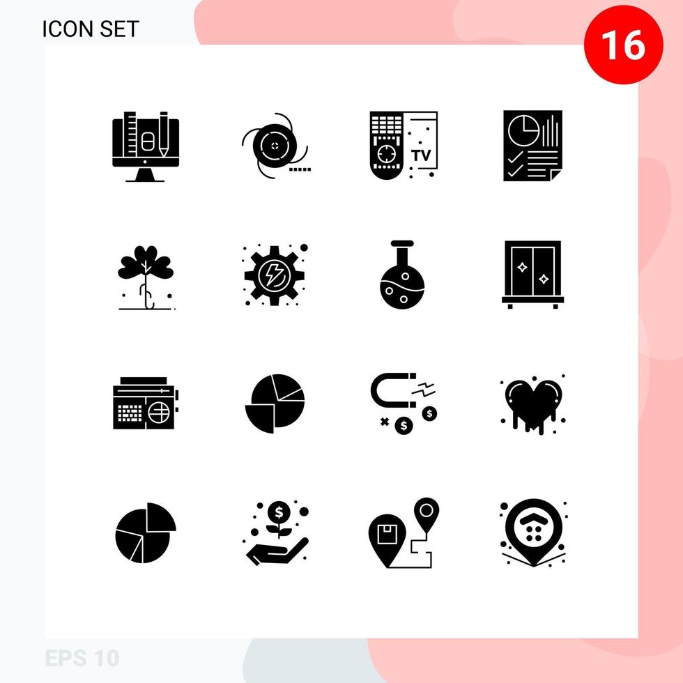 16 solido glifo concetto per siti web mobile e applicazioni rapporto documento gravitazionale dati tv modificabile vettore design elementi