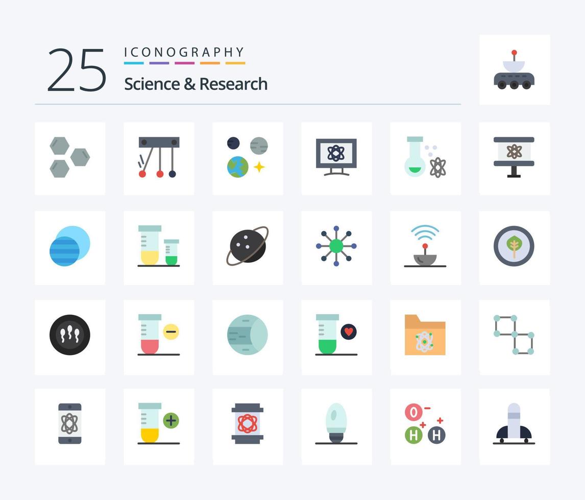 scienza 25 piatto colore icona imballare Compreso pozione. spazio. pianeta. scienza. atomo vettore