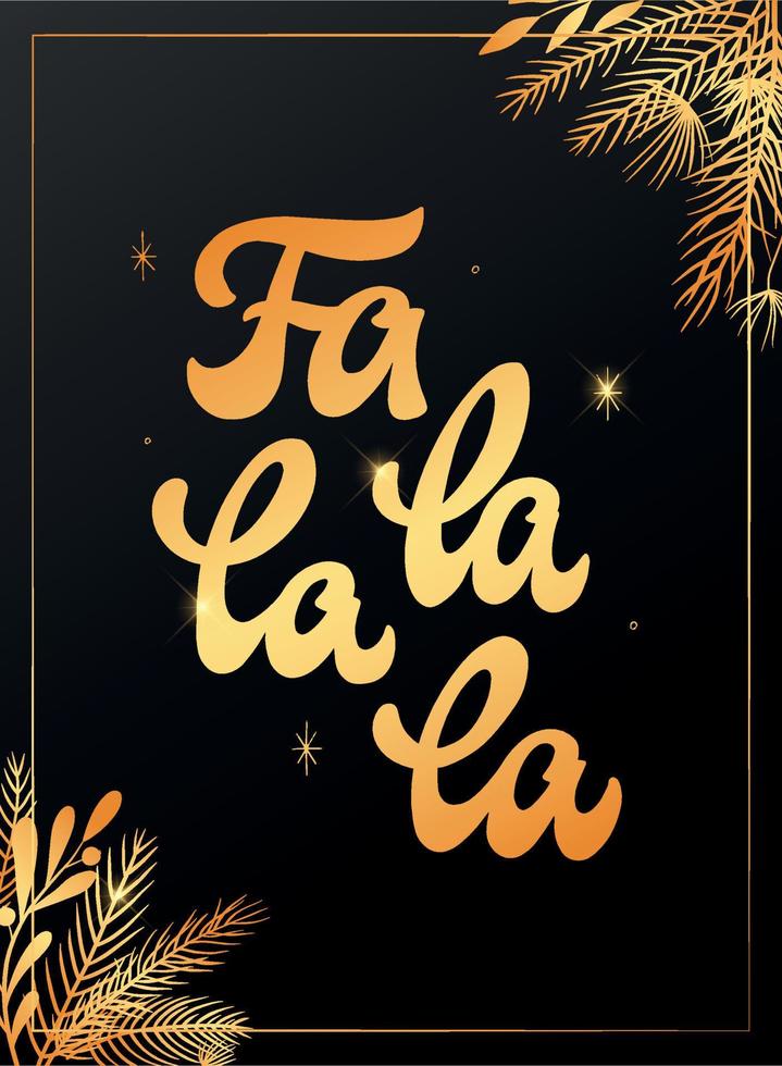 Natale e nuovo anno carta, manifesto, Stampa, invito modello design. fa la la la lettering citazione decorato con abete albero rami su nero sfondo. eps 10 vettore