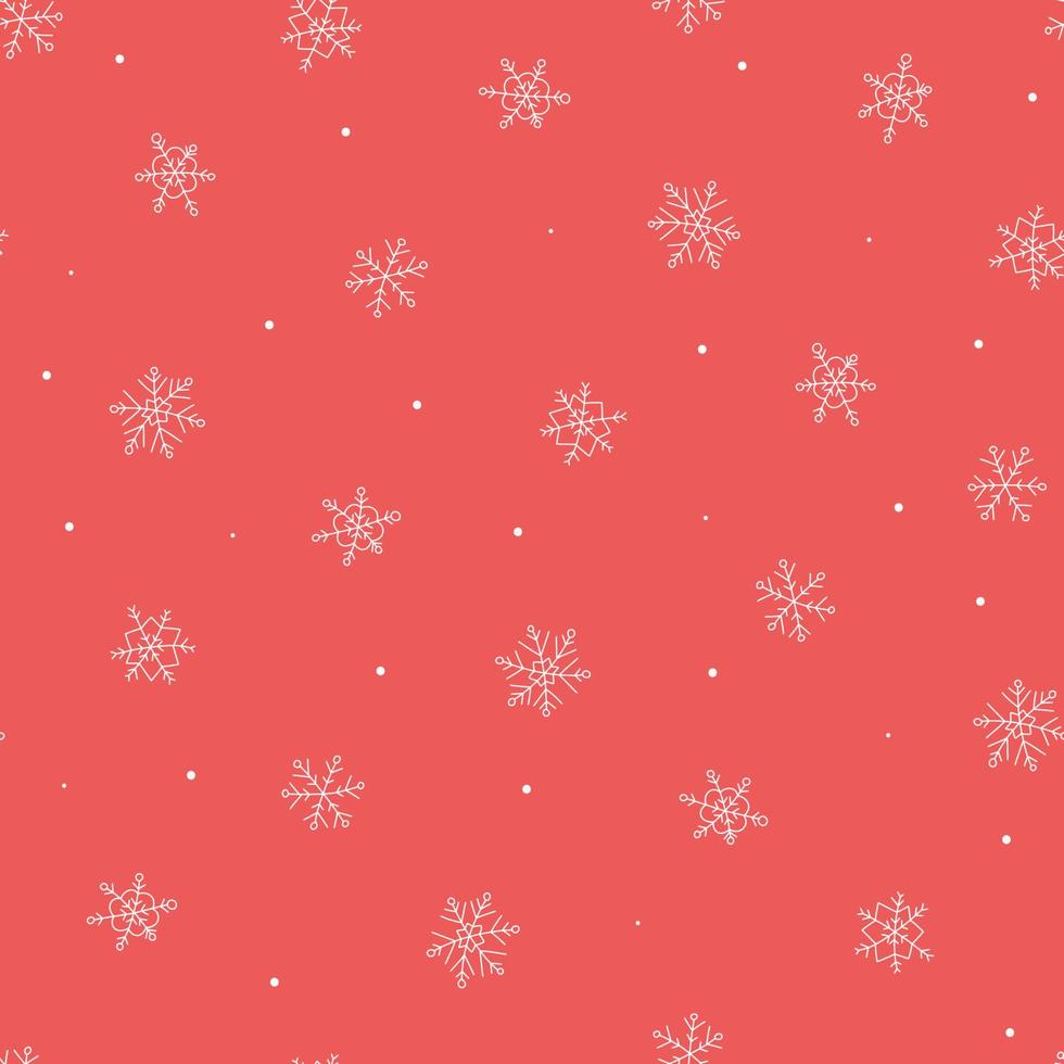 inverno e Natale senza soluzione di continuità modello con mano disegnato i fiocchi di neve su rosso sfondo per regalo involucro carta, sfondo, digitale carta, tessile stampe, Stazionario, scrapbooking, carte, eccetera. eps 10 vettore