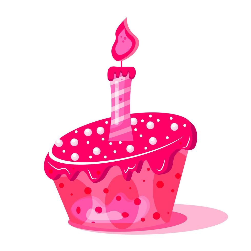 cartone animato torte. rosa compleanno torta con celebrazione candela. vettore illustrazione