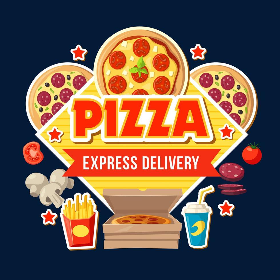 Pizza esprimere consegna manifesto per veloce cibo bar vettore