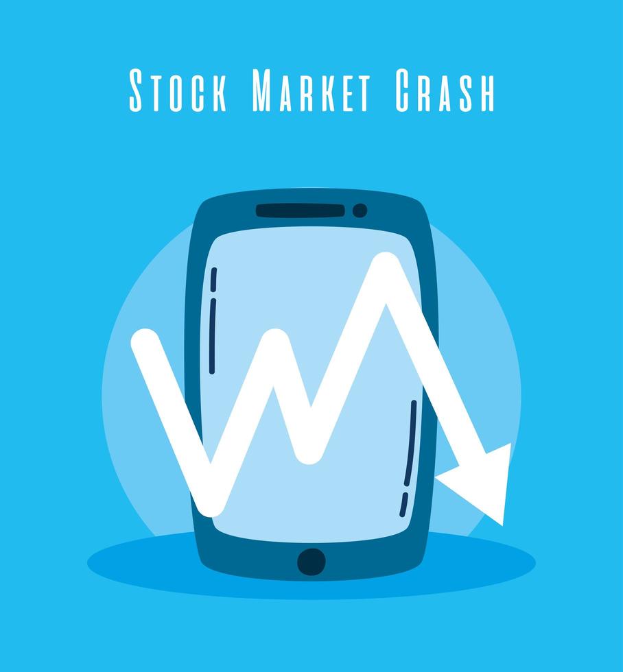 smartphone e freccia giù crollo del mercato azionario vettore