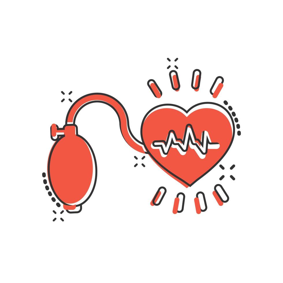 arterioso sangue pressione icona nel comico stile. battito cardiaco tenere sotto controllo cartone animato vettore illustrazione su isolato sfondo. pulse diagnosi spruzzo effetto cartello attività commerciale concetto.