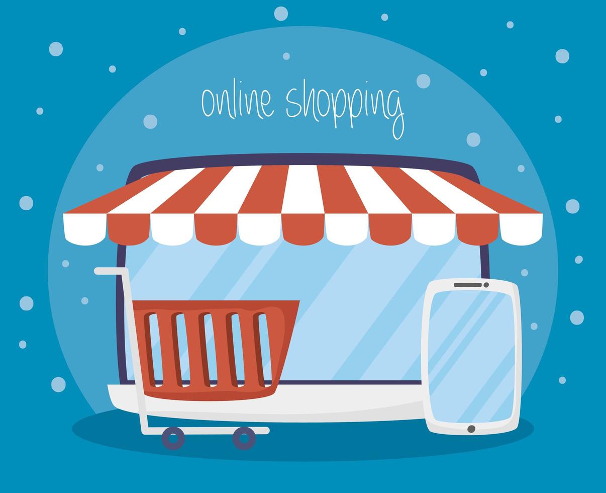 laptop con shopping online e tecnologia di e-commerce vettore