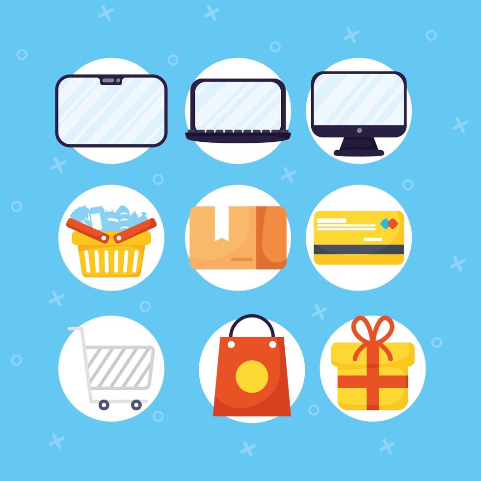 set di icone di shopping online ed e-commerce vettore