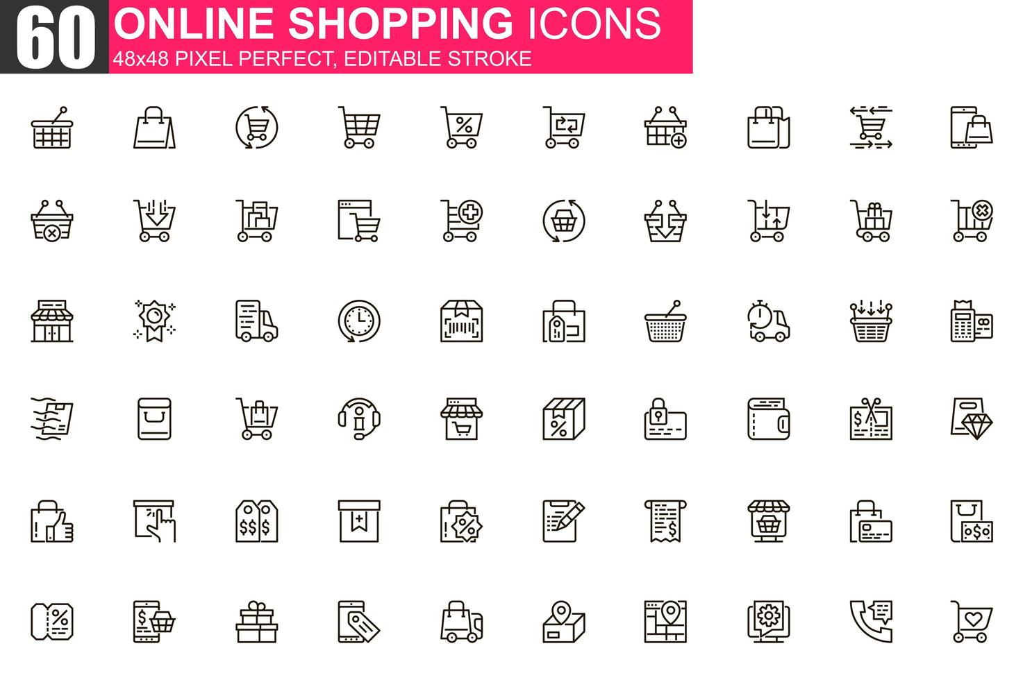 set di icone di linea sottile dello shopping online vettore