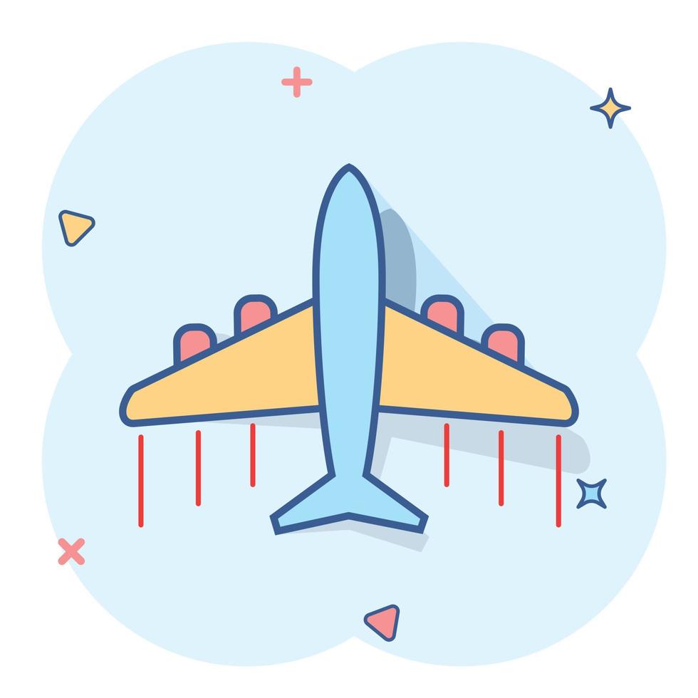 cartone animato aereo icona nel comico stile. aereo illustrazione pittogramma. aereo spruzzo attività commerciale concetto. vettore
