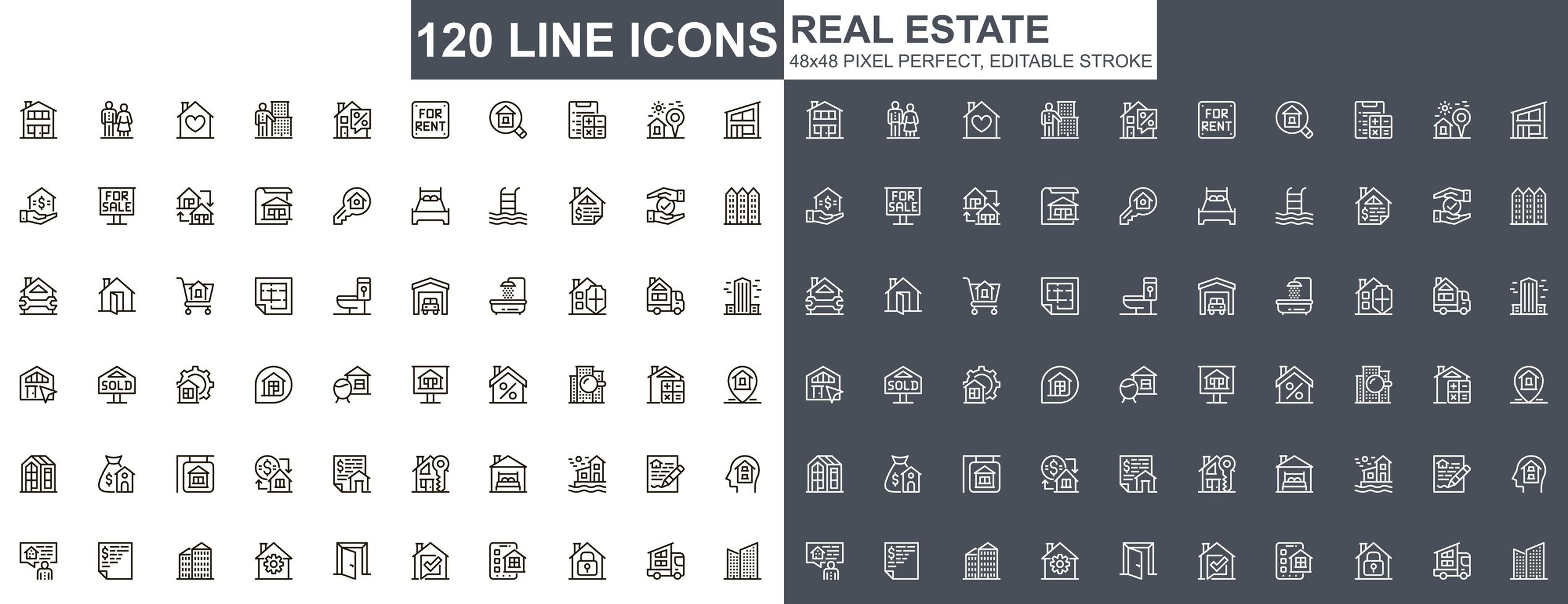 set di icone di linea sottile immobiliare vettore