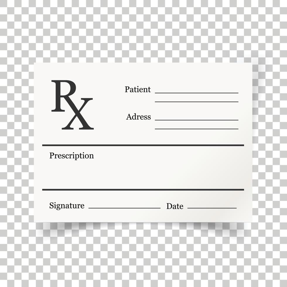 realistico prescrizione icona nel piatto stile. rx documento vettore illustrazione su bianca isolato sfondo. carta attività commerciale concetto.