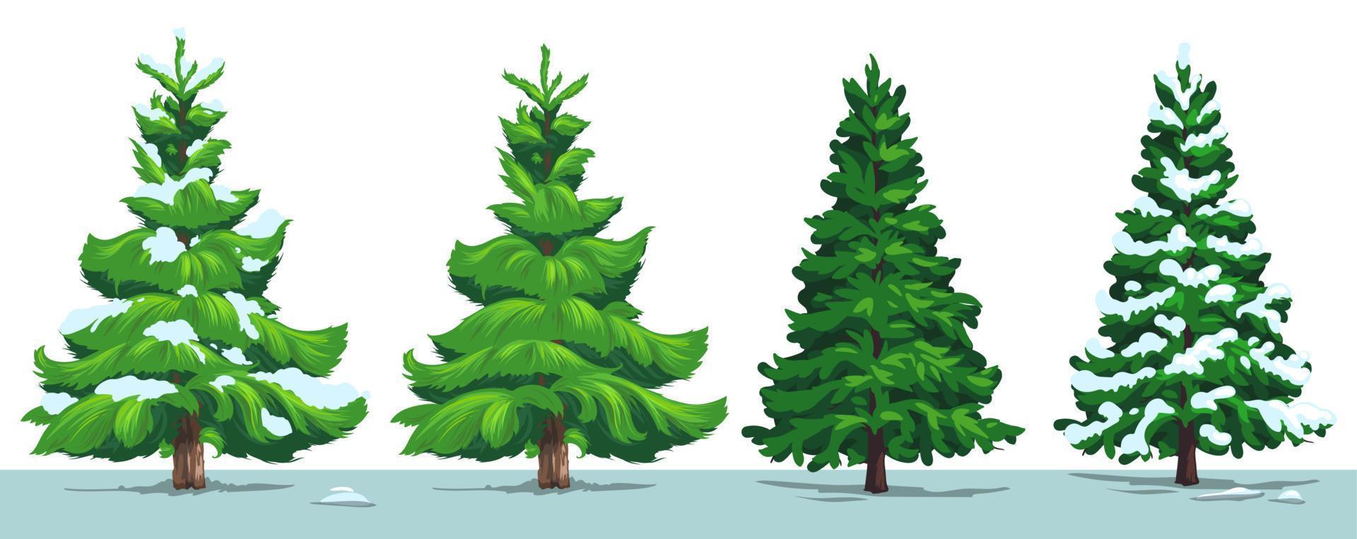 Natale albero, verde abete, pino, abete rosso con neve vettore