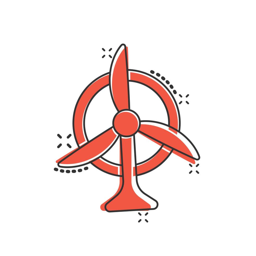 vento energia pianta icona nel comico stile. turbina cartone animato vettore illustrazione su bianca isolato sfondo. aria energia spruzzo effetto cartello attività commerciale concetto.