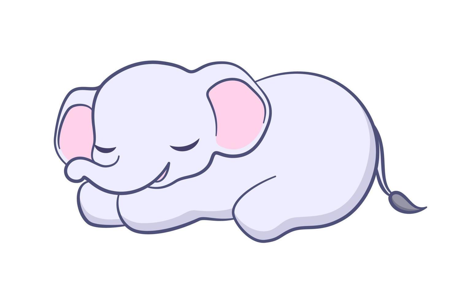 carino bambino elefante addormentato riposo cartone animato illustrazione. animale mammifero con grande orecchie e tronco clipart per bambini. vettore