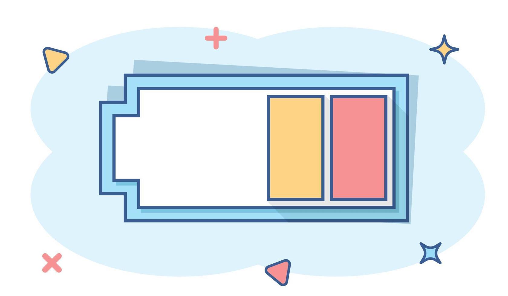 vettore cartone animato batteria caricare livello indicatore cartello icona nel comico stile. batteria cartello illustrazione pittogramma. accumulatore attività commerciale spruzzo effetto concetto.