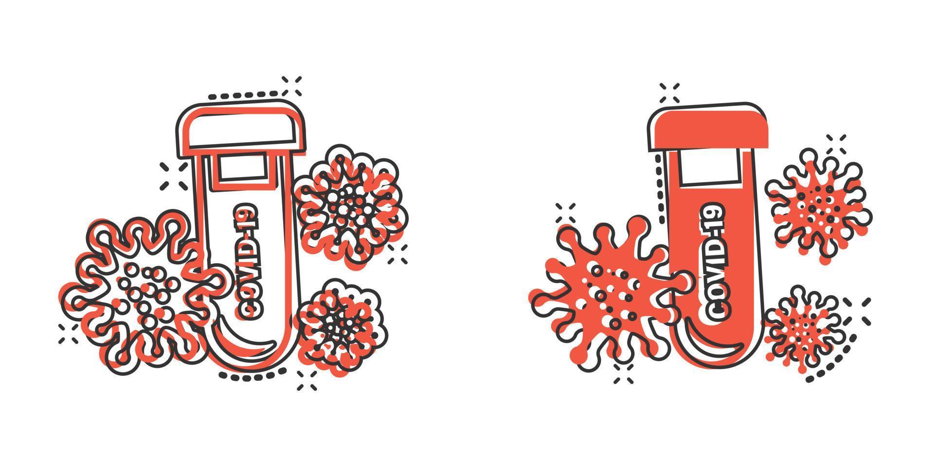 coronavirus test icona nel comico stile. covid-19 cartone animato vettore illustrazione su isolato sfondo. medico diagnostico spruzzo effetto cartello attività commerciale concetto.