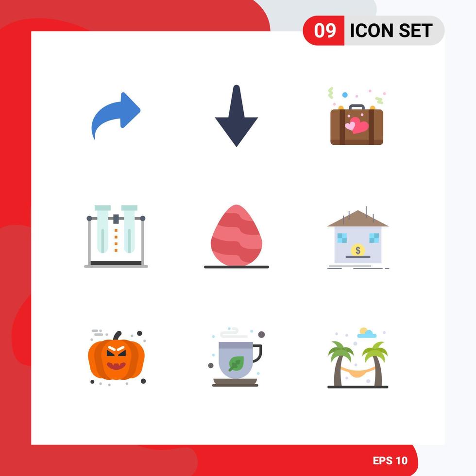 mobile interfaccia piatto colore impostato di 9 pittogrammi di uovo tubo amore analisi laboratorio modificabile vettore design elementi