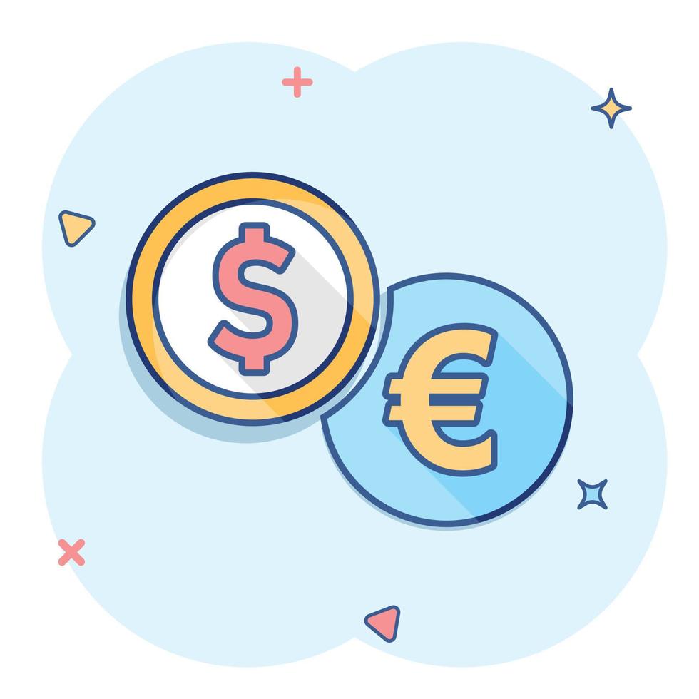 monete pila icona nel comico stile. dollaro, Euro moneta vettore cartone animato illustrazione pittogramma. i soldi impilati attività commerciale concetto spruzzo effetto.