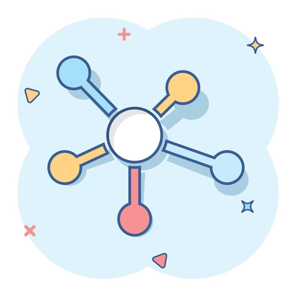 vettore cartone animato sociale Rete, molecola, dna icona nel comico stile. molecola cartello illustrazione pittogramma. dna attività commerciale spruzzo effetto concetto.