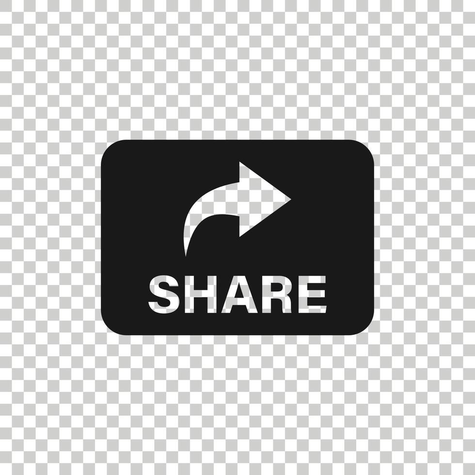 Condividere pulsante icona nel piatto stile. freccia cartello vettore illustrazione su bianca isolato sfondo. Spedire file attività commerciale concetto.