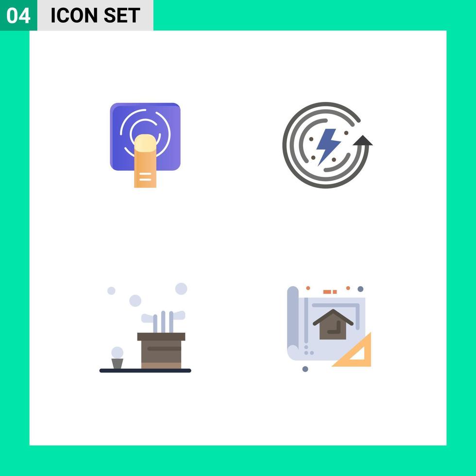 pittogramma impostato di 4 semplice piatto icone di dito barattolo schermo energia gioco modificabile vettore design elementi
