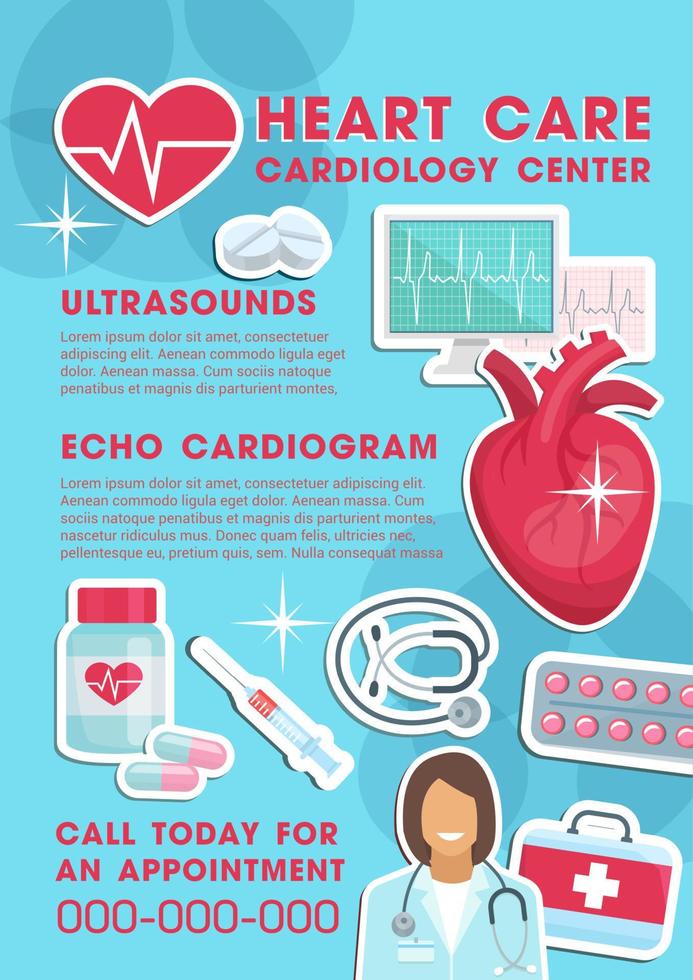 vettore medico cuore cura cardiologia clinica manifesto